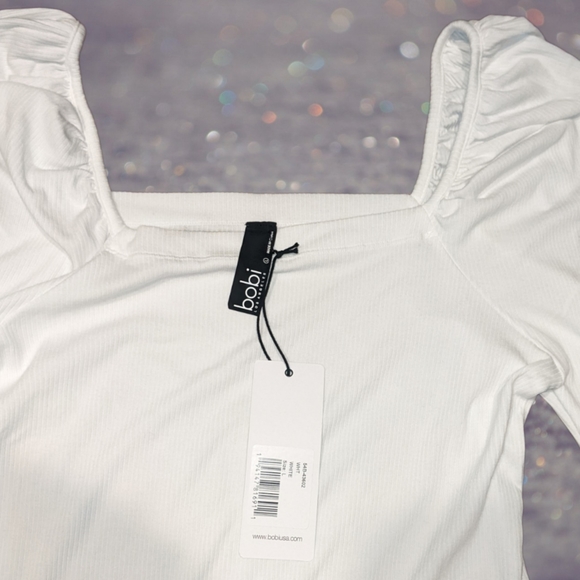 NWT Bobi Puff Sleeve Ribbed Blouse, Size L - Picture 2 of 4